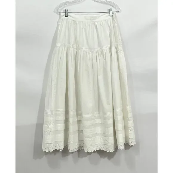 DOEN Sz M Medium Sebastiane Skirt Midi Scalloped Ivory Powder A-Line - Picture 15 of 16